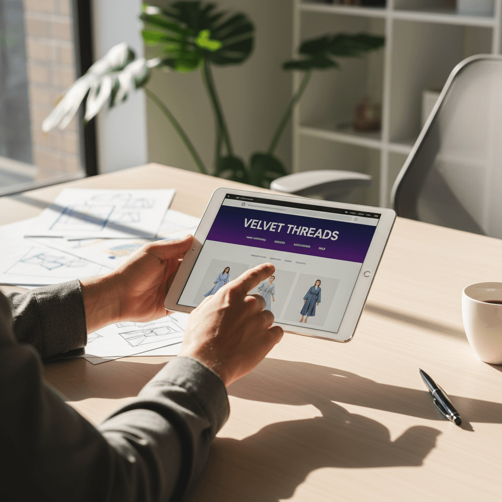 Business owner viewing website design