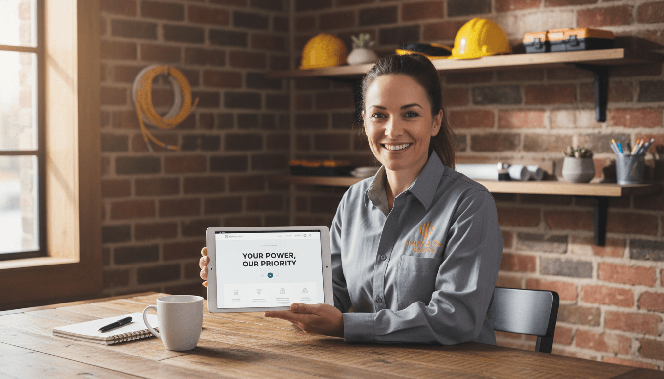 Local business owner reviewing professional website