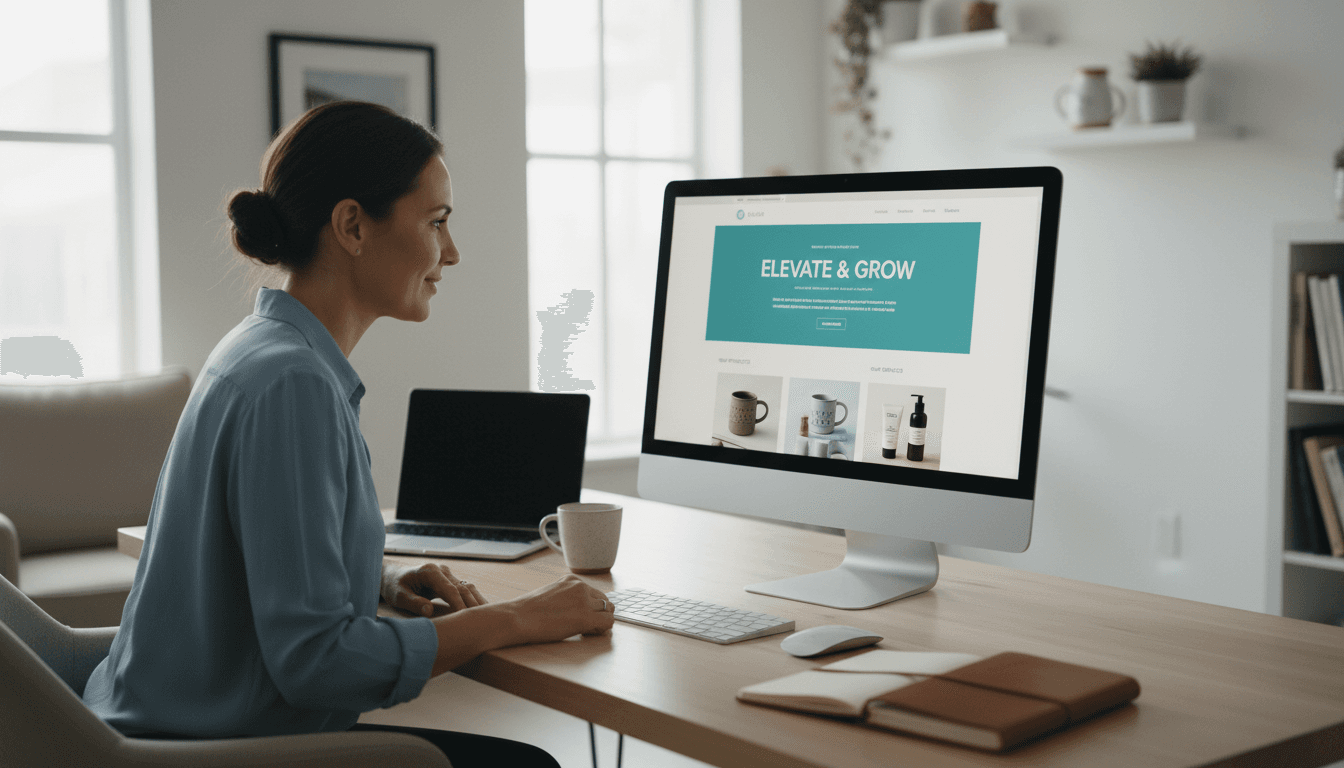 Local business owner viewing completed website